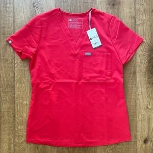 Figs Women's Red V-Neck Top